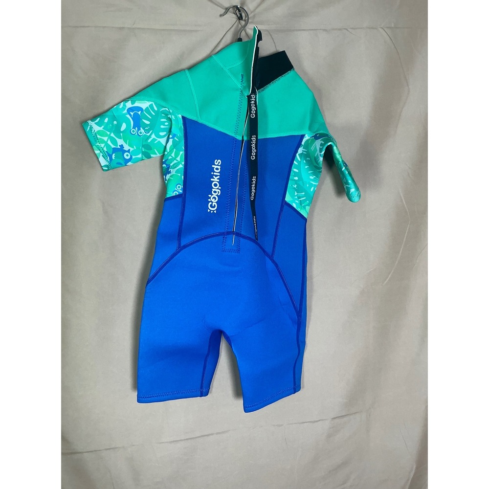 Gogokids Shorty Wetsuit Youth Size 7 Blue Green Excellent 2mm Neoprene Front Zip